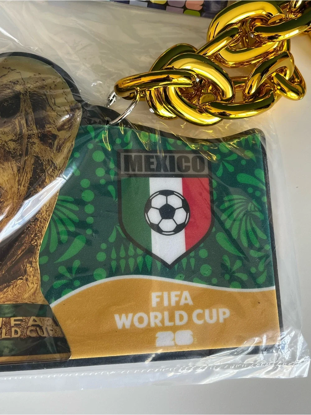 FIFA World Cup 2026 Mexico Gold Chain Trophyman Necklace Soccer Football NWT